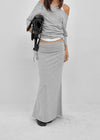 [MADE] Upper-face Folding Shirred Long Skirt (Available as a set)