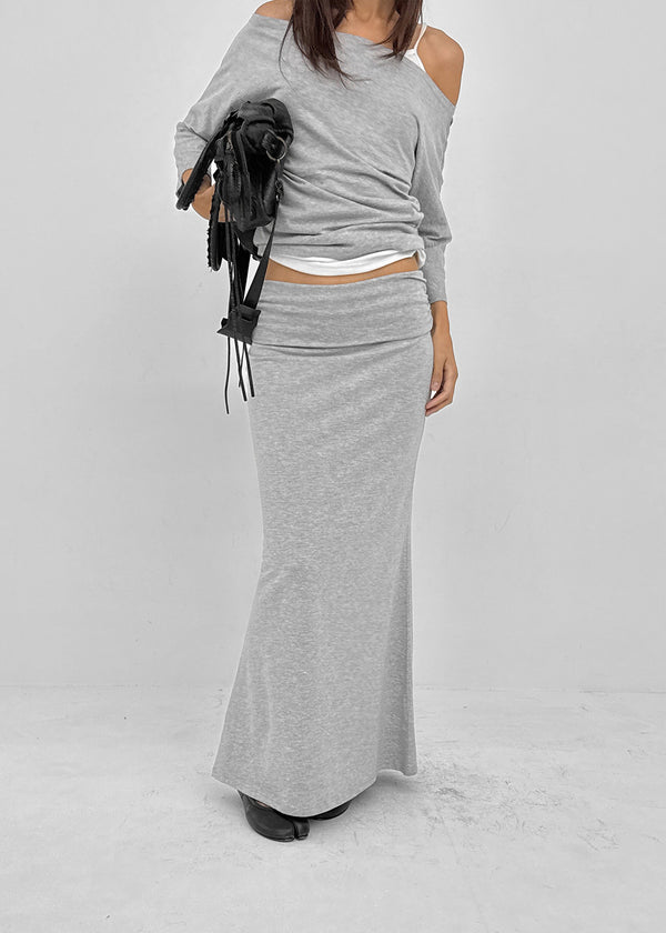[MADE] Upper-face Folding Shirred Long Skirt (Available as a set)