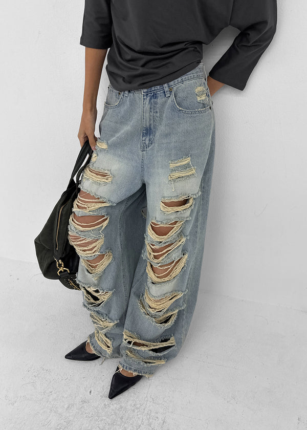 Gilite Damaged Wide Denim Pants