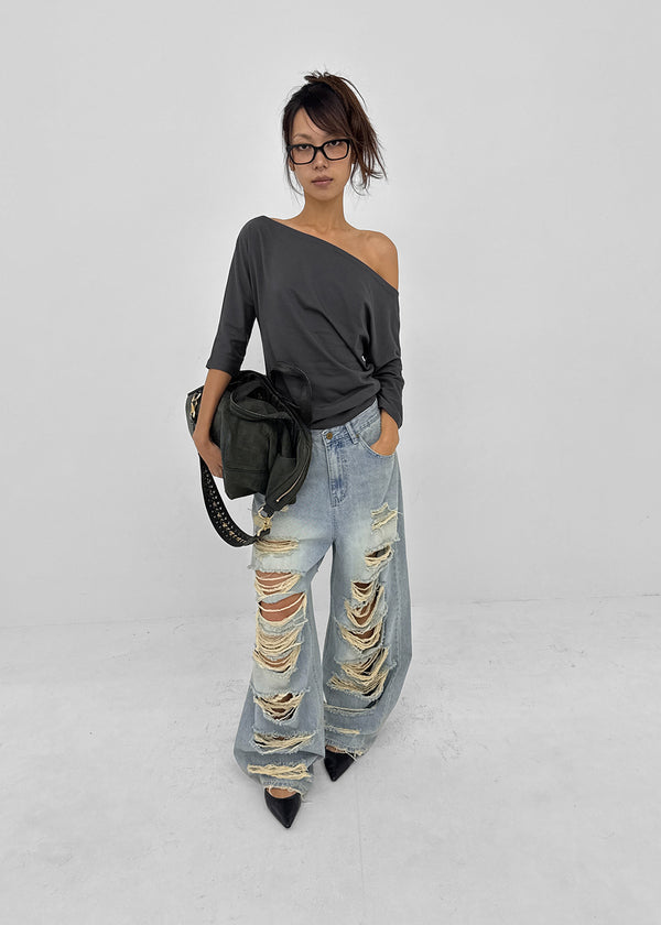 Gilite Damaged Wide Denim Pants