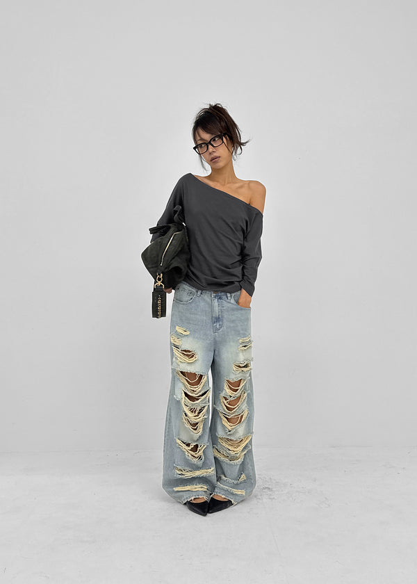 [MADE] Upper-face Boat Neck Batwing Sleeve T-shirt (Available as a set)