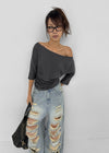 [MADE] Upper-face Boat Neck Batwing Sleeve T-shirt (Available as a set)