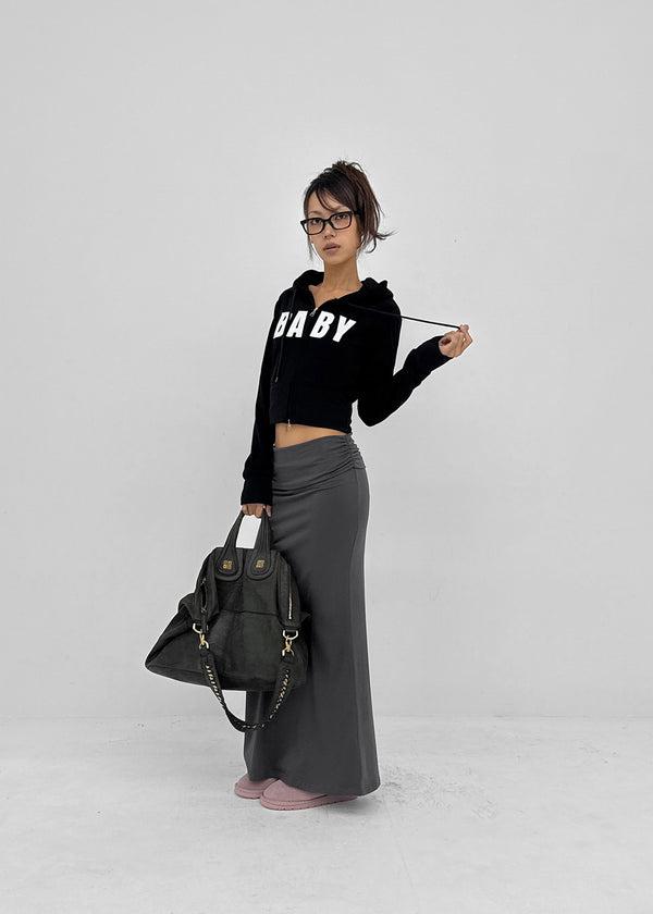 [MADE] Upper-face Folding Shirred Long Skirt (Available as a set)