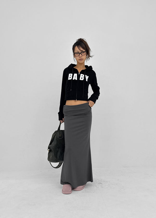 [MADE] Upper-face Folding Shirred Long Skirt (Available as a set)