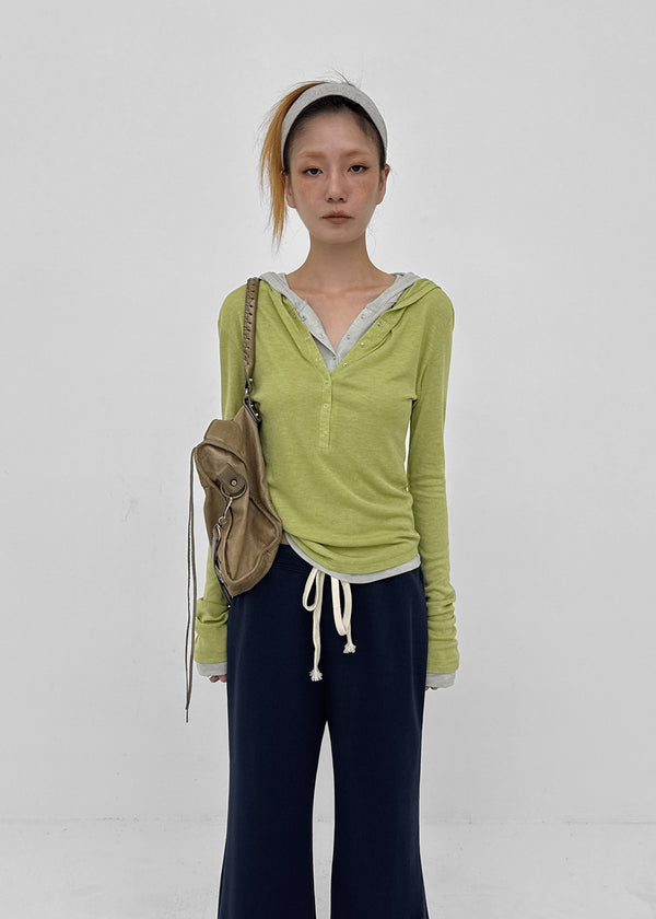 [MADE] Miti Wool Tencel Henley Neck Long Sleeve Hoodie