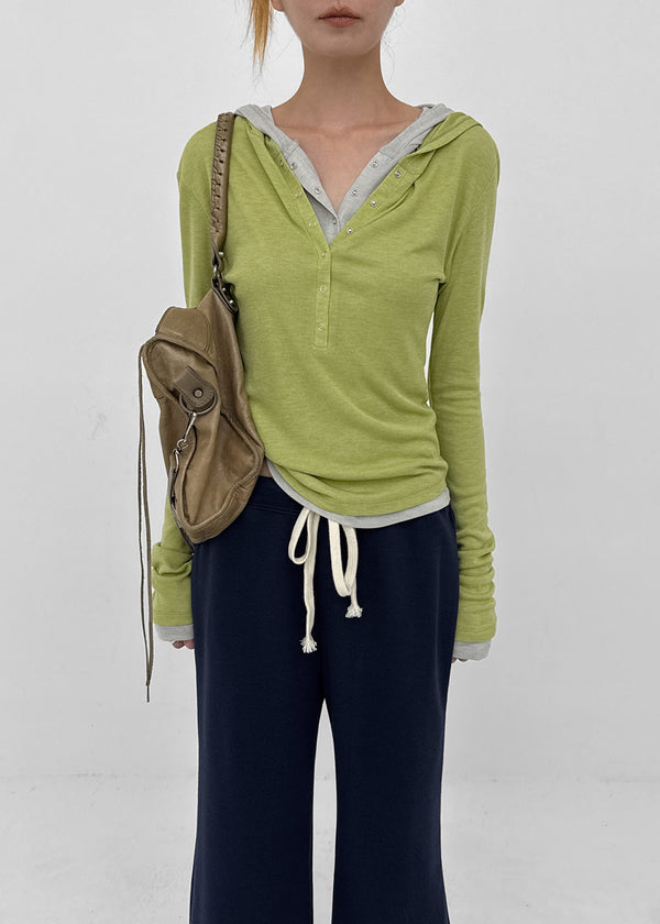 [MADE] Miti Wool Tencel Henley Neck Long Sleeve Hoodie