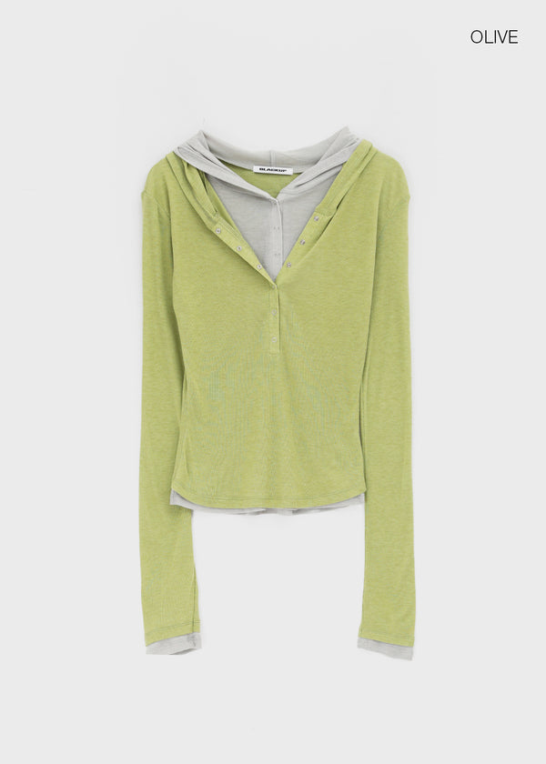[MADE] Miti Wool Tencel Henley Neck Long Sleeve Hoodie