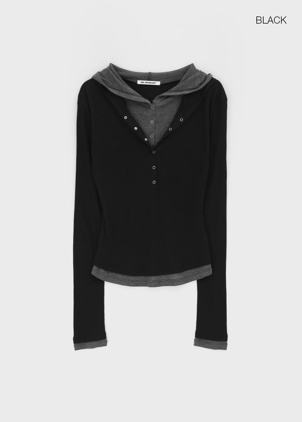 [MADE] Miti Wool Tencel Henley Neck Long Sleeve Hoodie