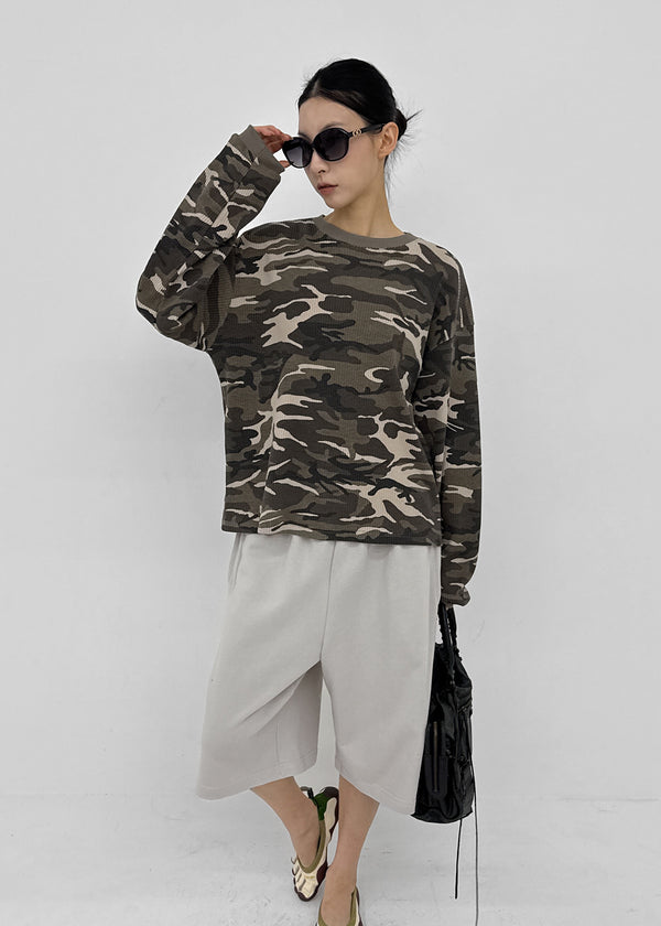 (UNISEX) Relax Camo Waffle Long Sleeve Tee