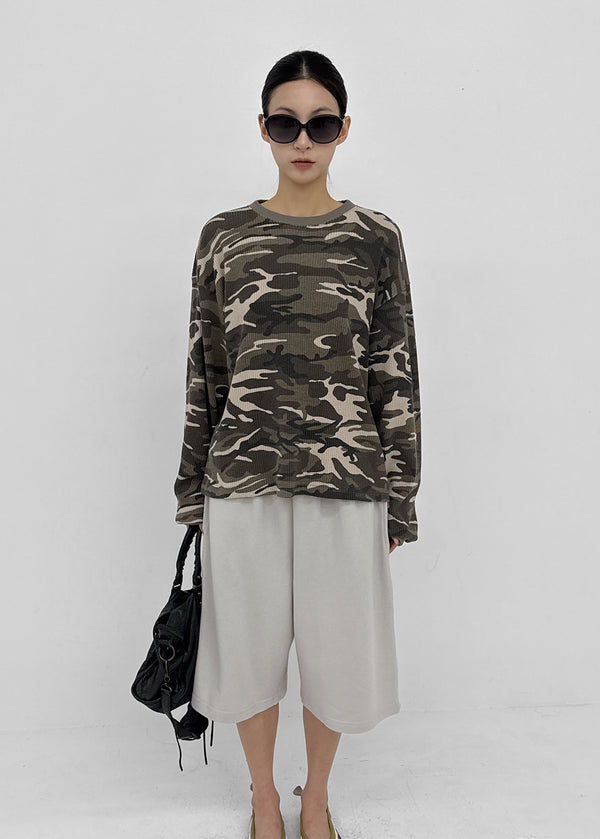 (UNISEX) Relax Camo Waffle Long Sleeve Tee