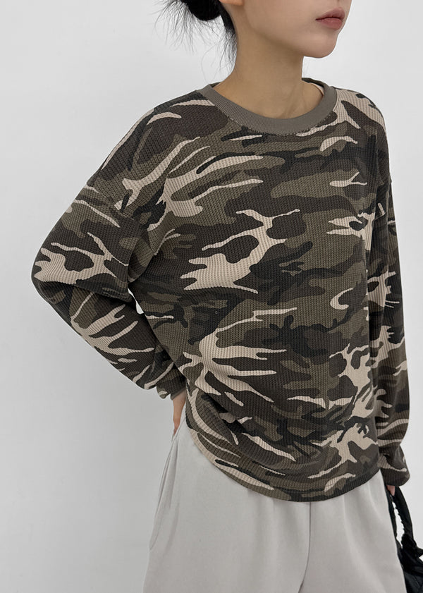 (UNISEX) Relax Camo Waffle Long Sleeve Tee