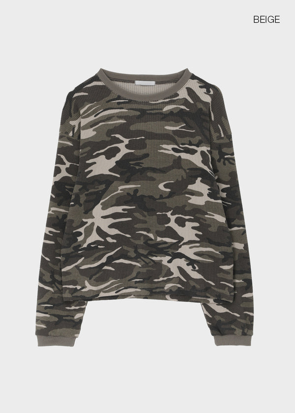 (UNISEX) Relax Camo Waffle Long Sleeve Tee