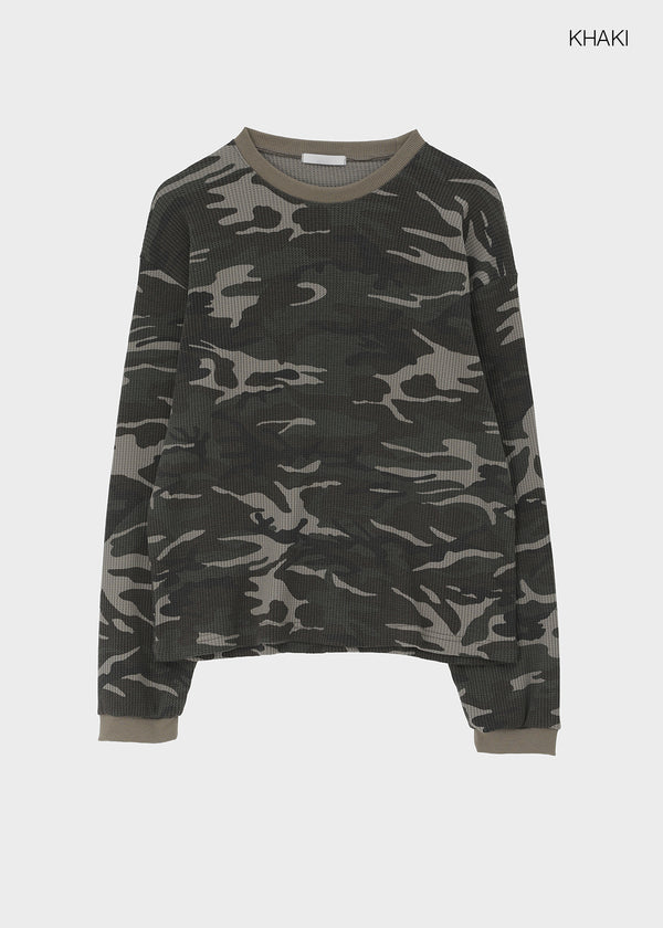 (UNISEX) Relax Camo Waffle Long Sleeve Tee