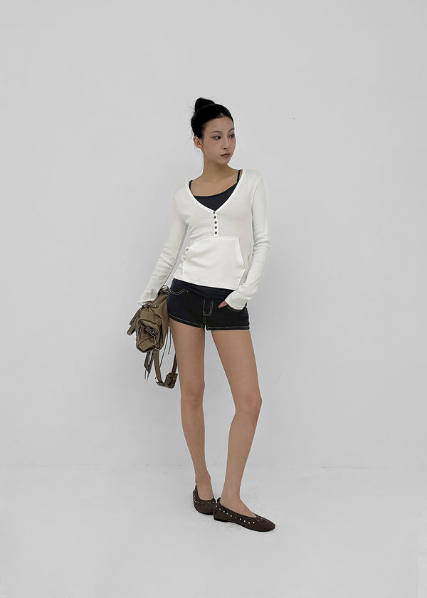Patchwork striped low-waisted shorts