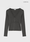 Special Deep V-Neck Henley Neck Long Sleeve Tee