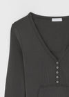 Special Deep V-Neck Henley Neck Long Sleeve Tee