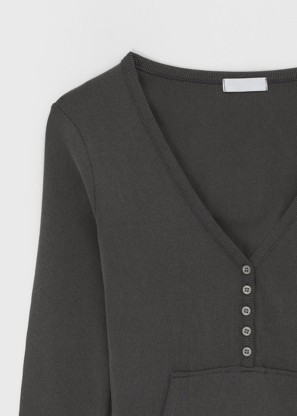 Special Deep V-Neck Henley Neck Long Sleeve Tee