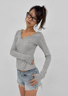 Genie Cutout Slit Neck Long Sleeve Tee