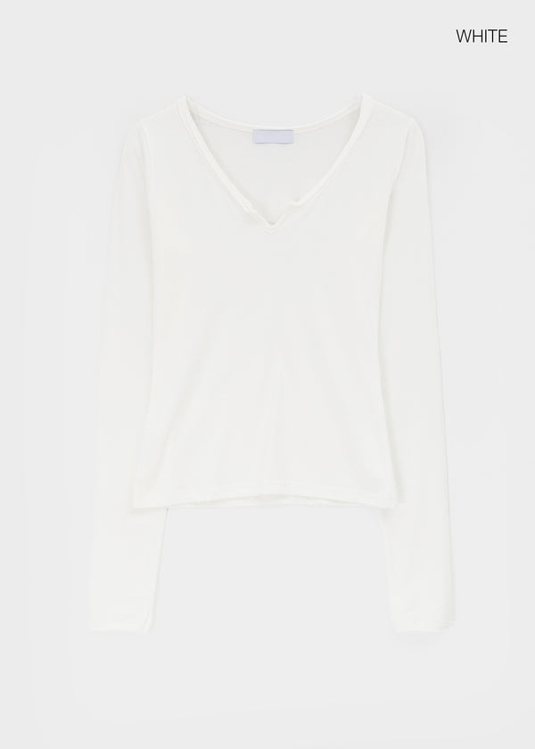 Genie Cutout Slit Neck Long Sleeve Tee