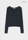 Genie Cutout Slit Neck Long Sleeve Tee