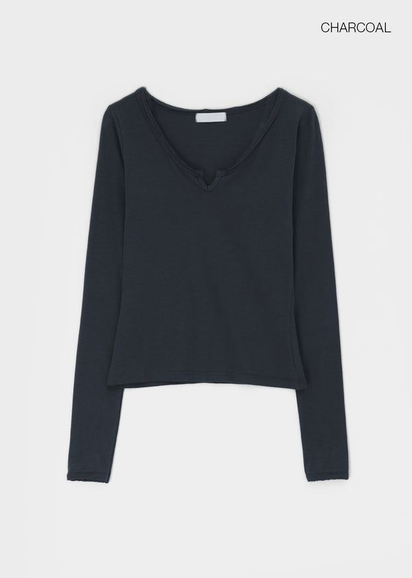 Genie Cutout Slit Neck Long Sleeve Tee