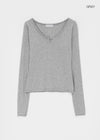 Genie Cutout Slit Neck Long Sleeve Tee