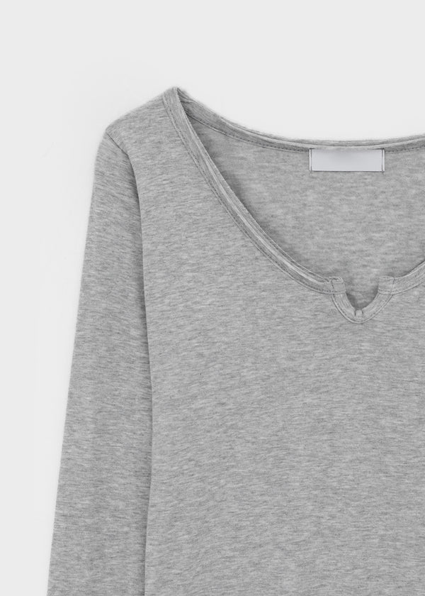 Genie Cutout Slit Neck Long Sleeve Tee