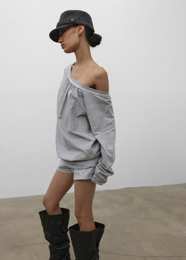 [MADE] Mumu Boat Neck Shirred Long Sleeve Tee
