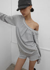 [MADE] Mumu Boat Neck Shirred Long Sleeve Tee