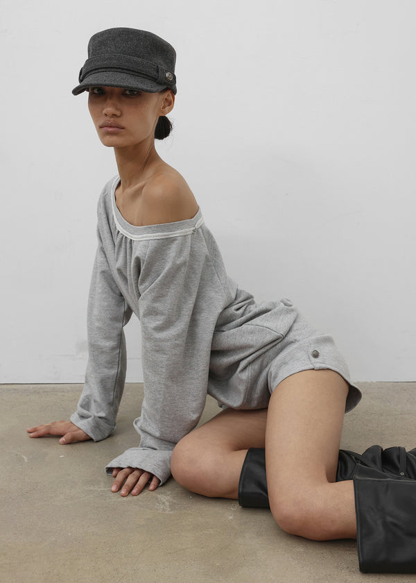 [MADE] Mumu Boat Neck Shirred Long Sleeve Tee