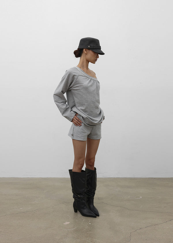 [MADE] Mumu Boat Neck Shirred Long Sleeve Tee