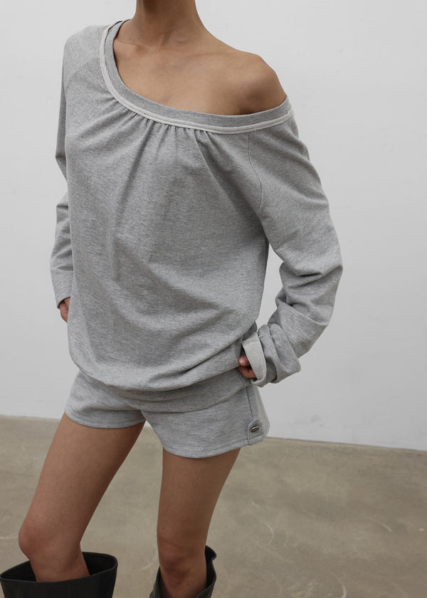 [MADE] Mumu Boat Neck Shirred Long Sleeve Tee