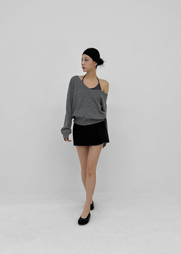 Chape banding pleated skirt-pants
