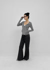 Special Deep V-Neck Henley Neck Long Sleeve Tee