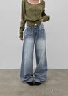 Tair back pocket wide denim pants