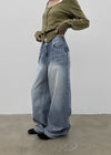 Tair back pocket wide denim pants