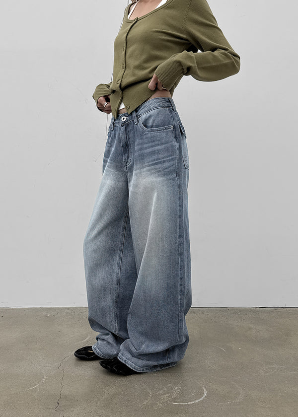 Tair back pocket wide denim pants