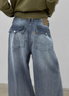 Tair back pocket wide denim pants
