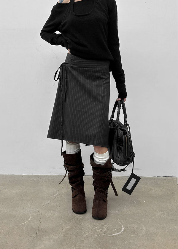 Eve Striped Flare Midi Skirt (Belt Set)