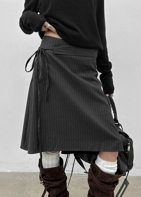 Eve Striped Flare Midi Skirt (Belt Set)
