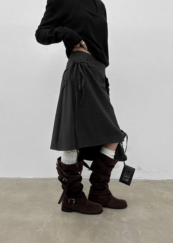 Eve Striped Flare Midi Skirt (Belt Set)