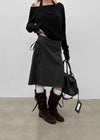 Eve Striped Flare Midi Skirt (Belt Set)
