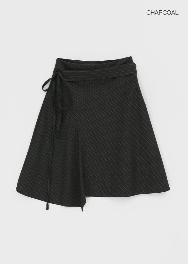 Eve Striped Flare Midi Skirt (Belt Set)