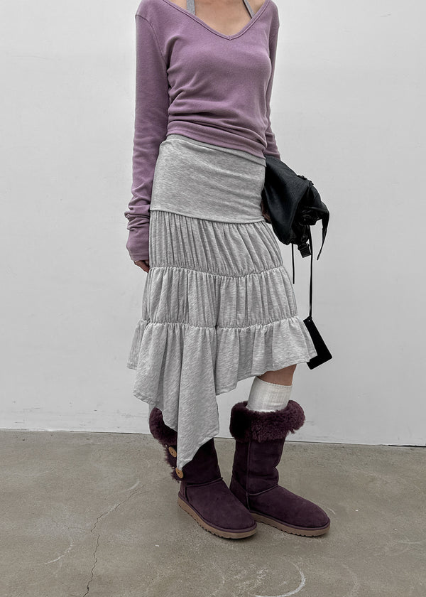 Sorien Shirred Asymmetrical Midi Skirt