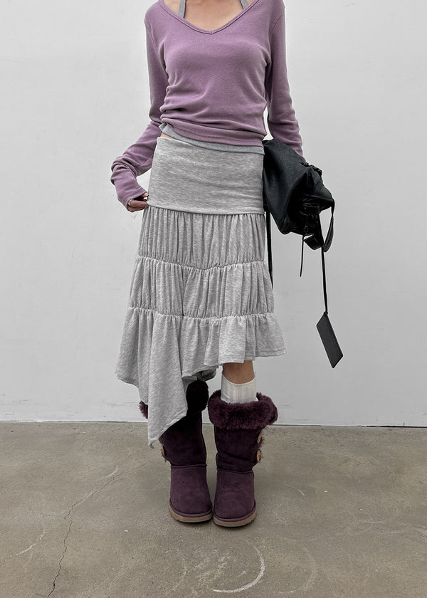 Sorien Shirred Asymmetrical Midi Skirt