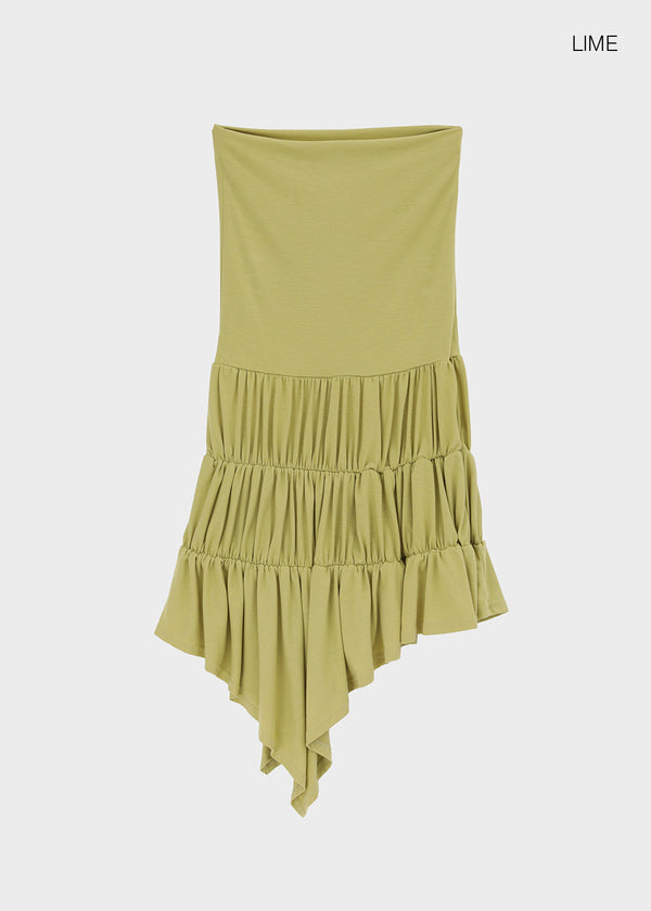 Sorien Shirred Asymmetrical Midi Skirt