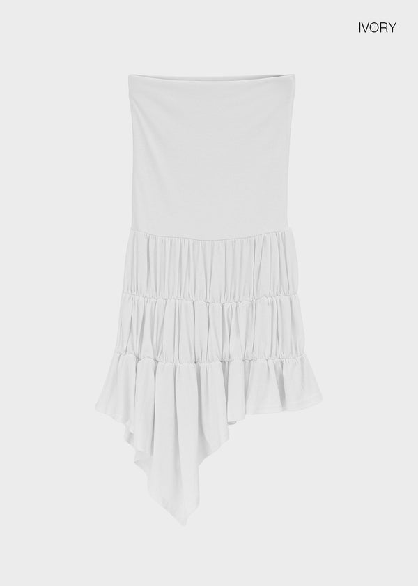 Sorien Shirred Asymmetrical Midi Skirt