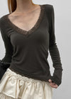 Creen Lace Deep V-Neck Long Sleeve Tee