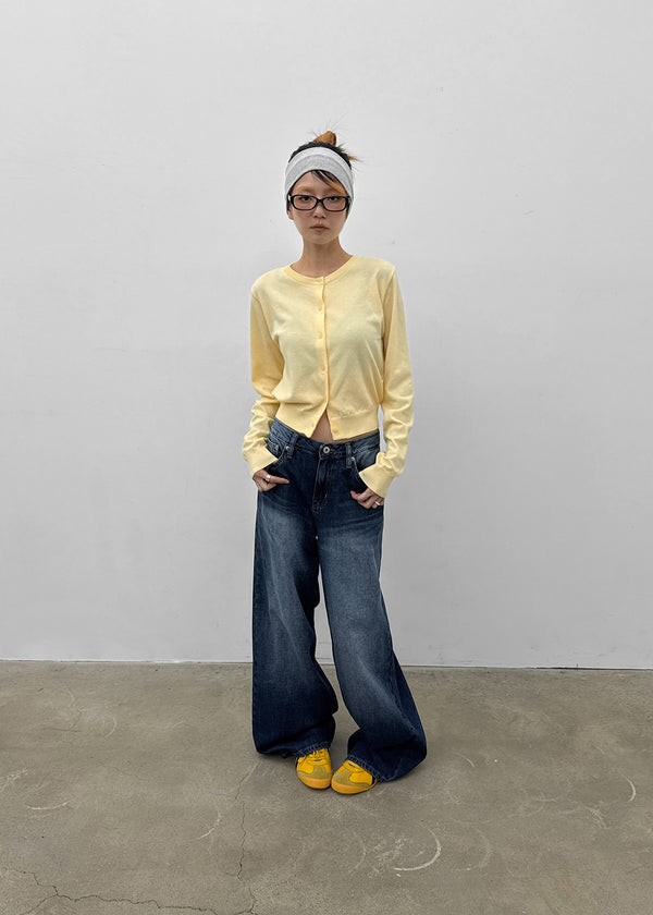 Tair back pocket wide denim pants