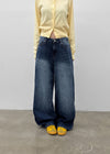 Tair back pocket wide denim pants